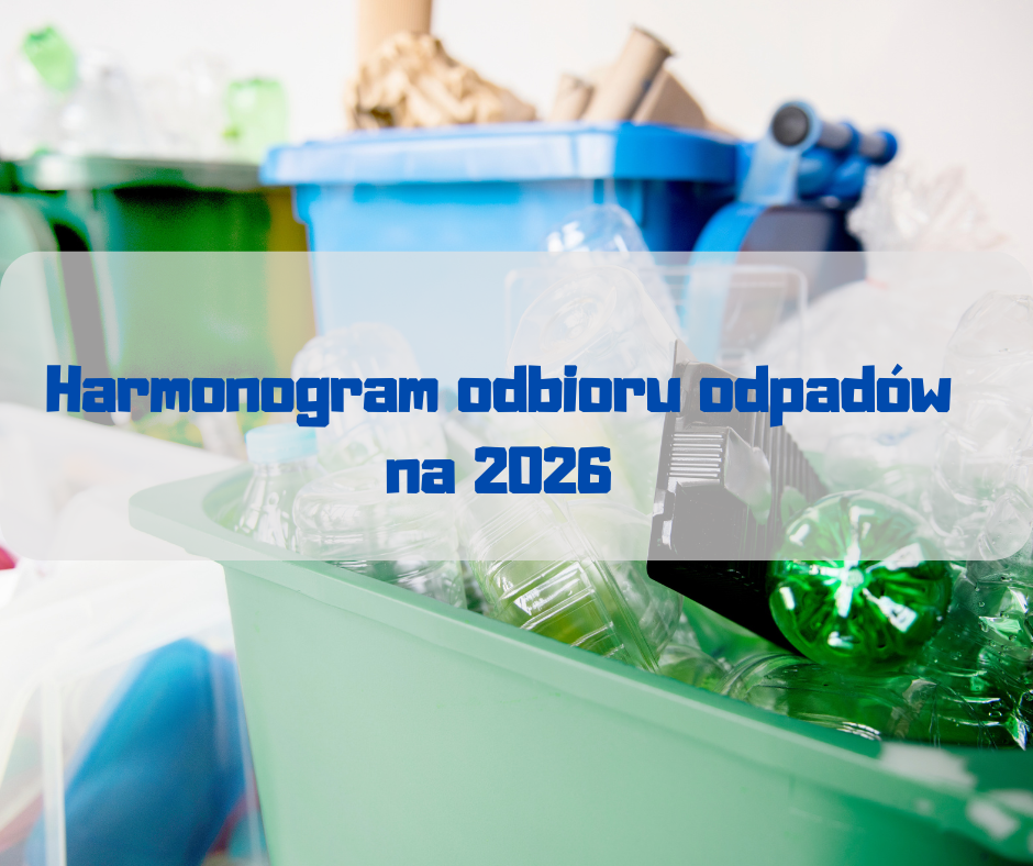 Na tle pojemników na śmieci, ramka, logo i tytuł artkułu.